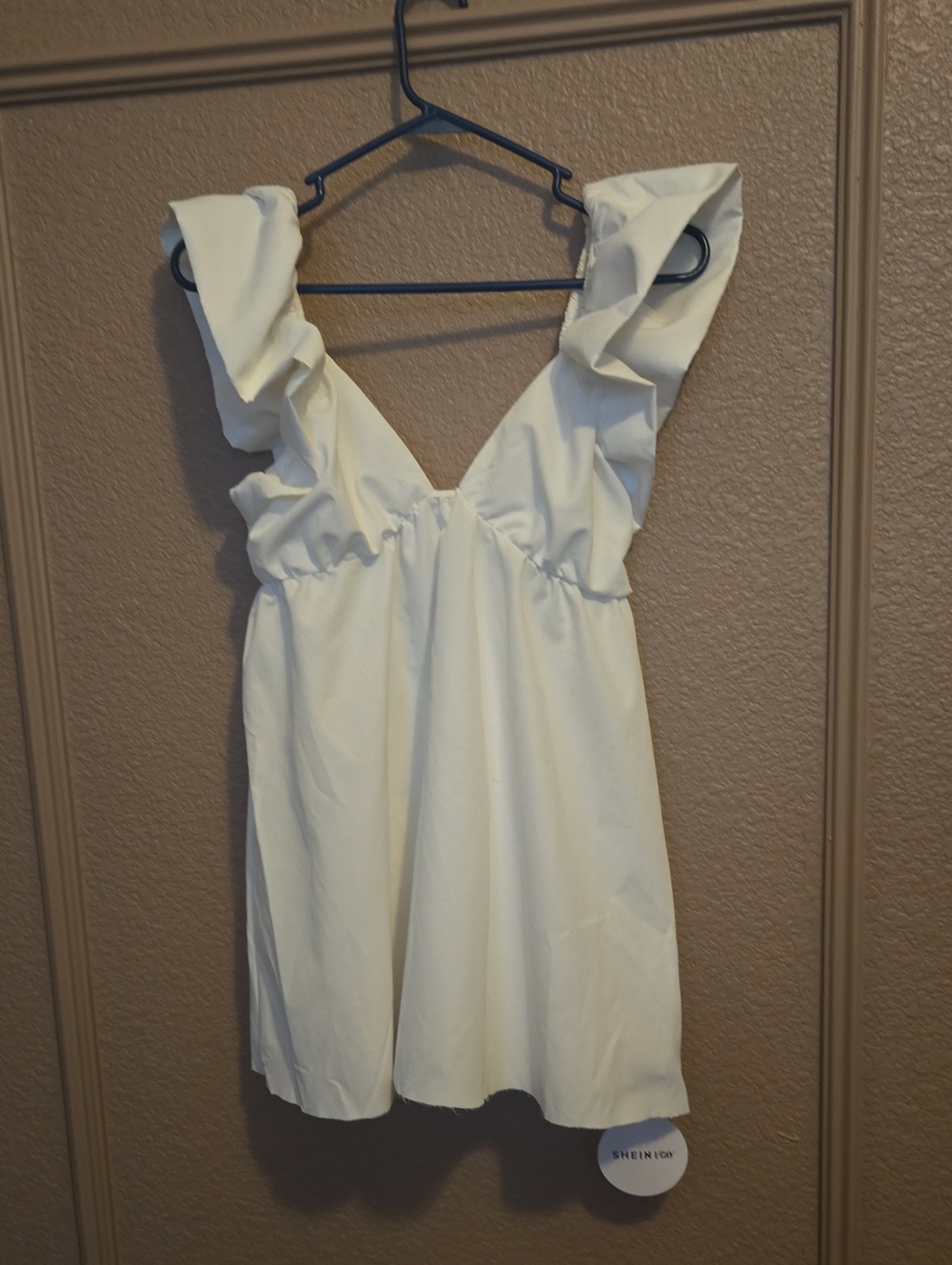 Cream Ruffle V-Neck Mini Dress